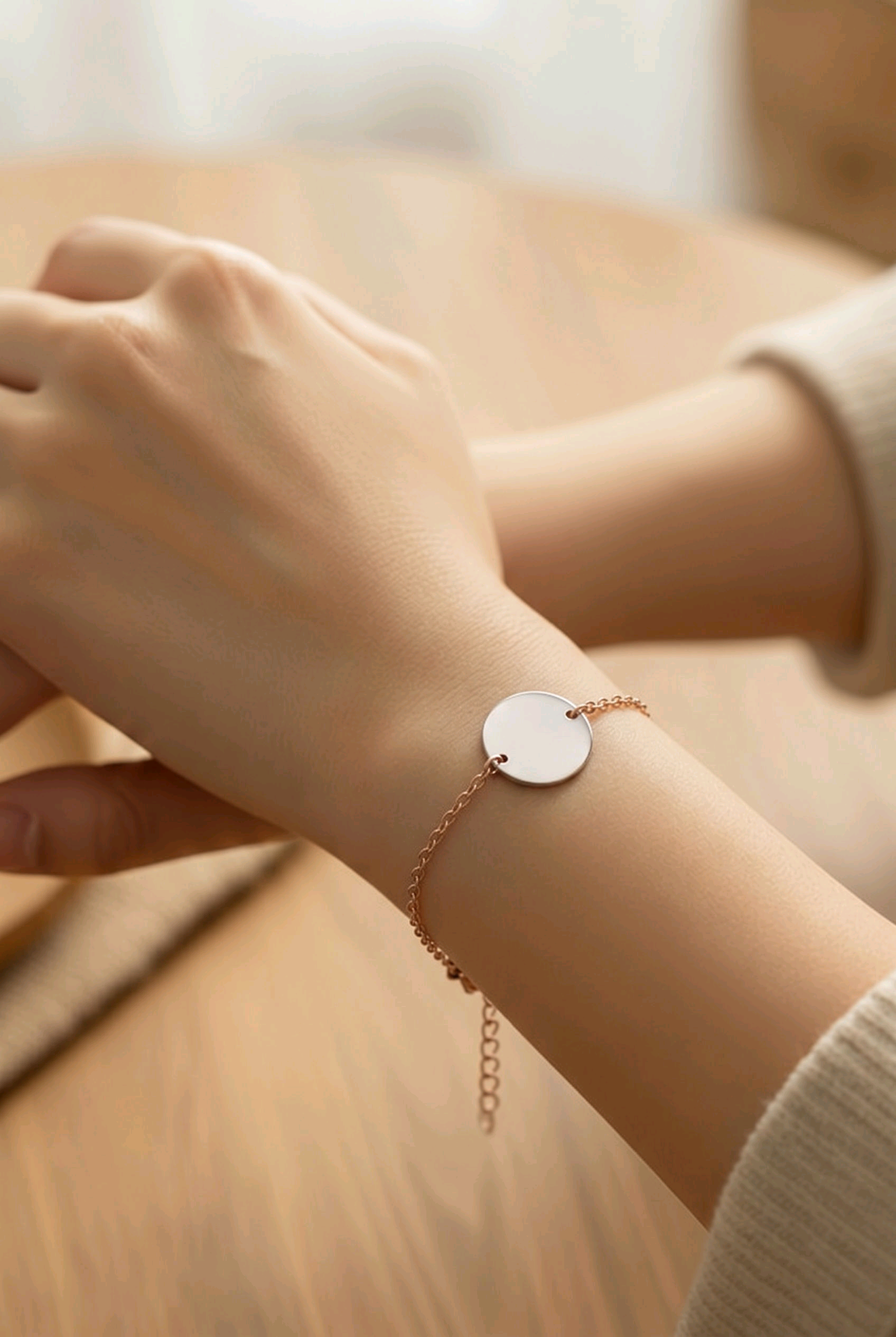 Rose Gold Stainless Steel Engravable Disc Bracelet
