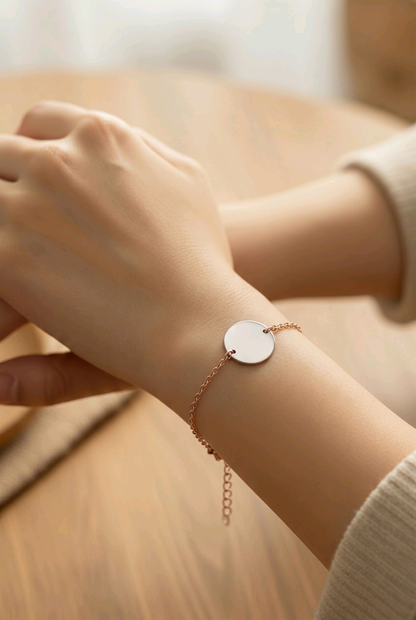 Rose Gold Stainless Steel Engravable Disc Bracelet
