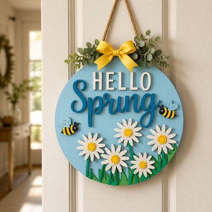 Bee Happy Spring Door Hanger