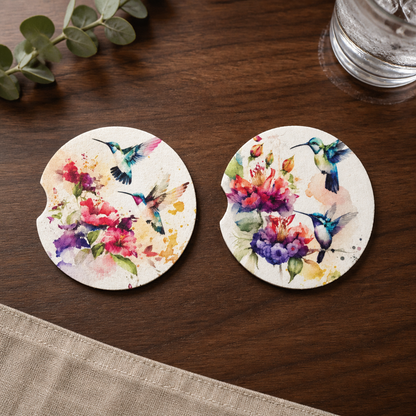 Hummingbird Blossom Car Coaster Set