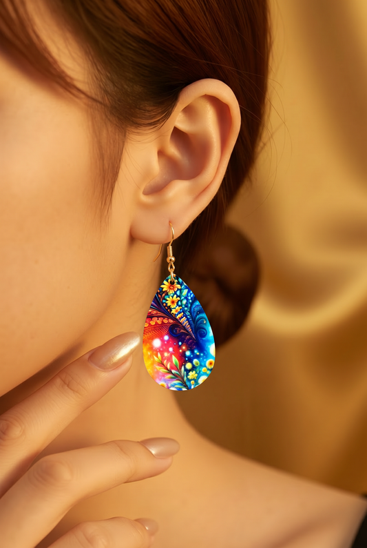 Radiant Bloom Peacock Teardrop Earrings